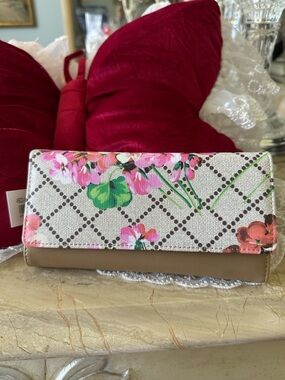 Floral Canvas Women's Wallet with Tan Faux Leather Trim